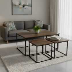 Wood & Metal Table Set - 3 Pcs